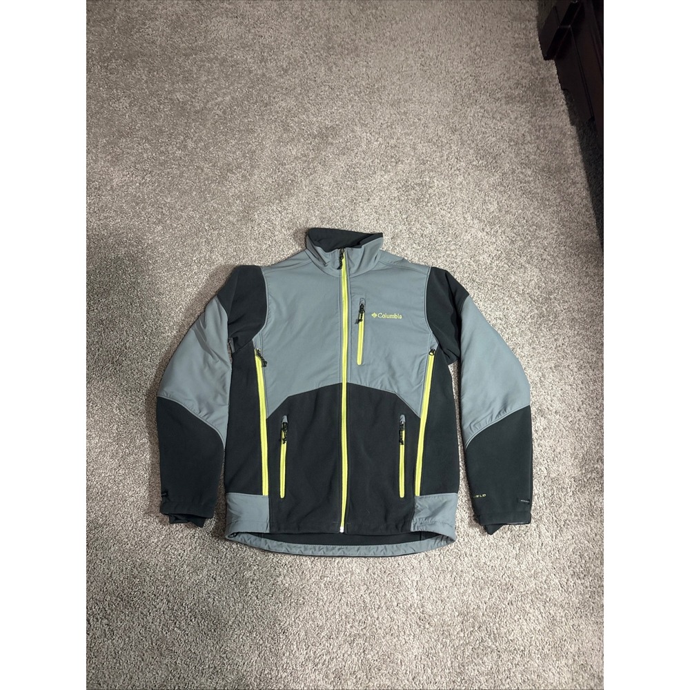 Columbia Mens WM6647 Softshell Jacket Grey Black Lime Green‎ Full Zip Medium